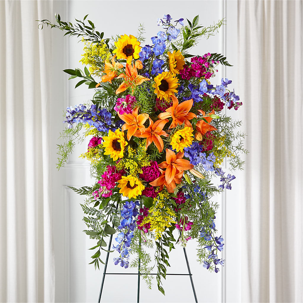 Sunlit Memories Standing Spray (Standard) – CARMIN'S FLOWER SHOP, Laredo TX