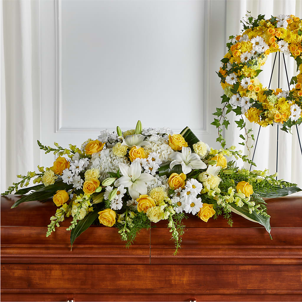 Golden Harmony Casket Spray – CARMIN'S FLOWER SHOP, Laredo TX