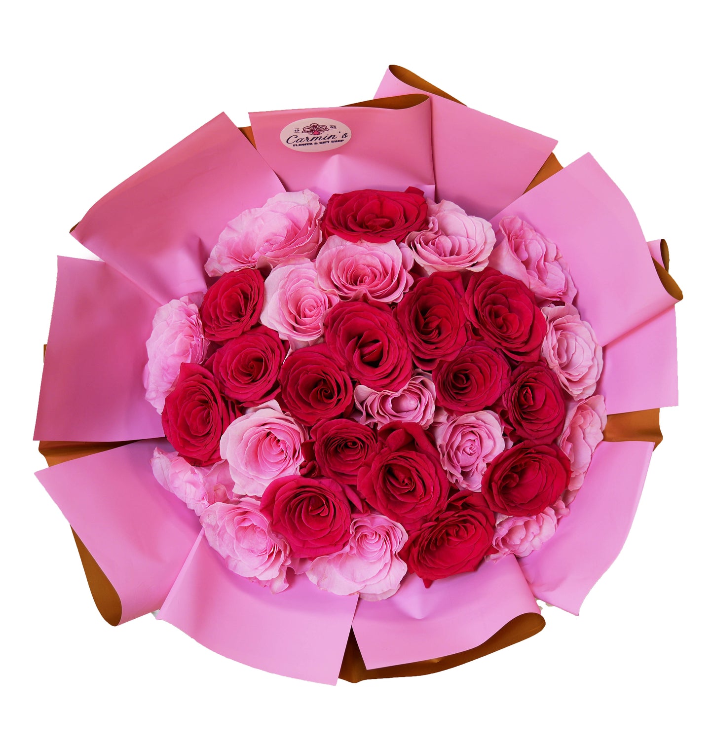 30 Red and Pink Rose Hand-held Bouquet – CARMIN'S FLOWER SHOP, Laredo TX