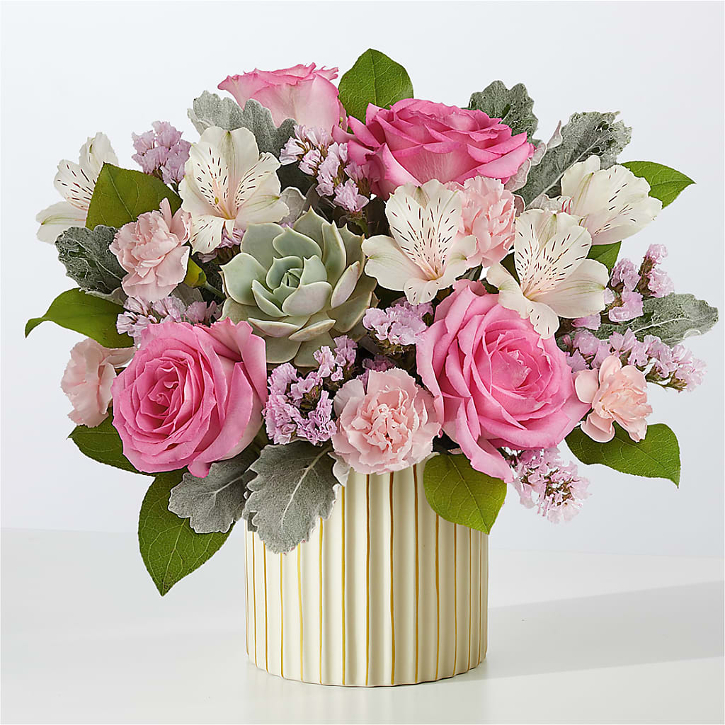 Dusty Rose Bouquet with Ivory Vase – CARMIN'S FLOWER SHOP, Laredo TX