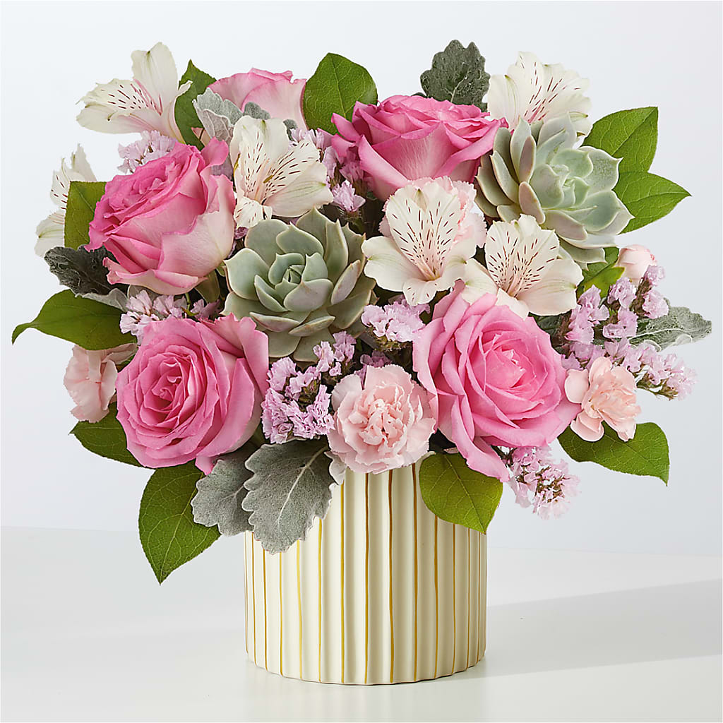 Dusty Rose Bouquet with Ivory Vase – CARMIN'S FLOWER SHOP, Laredo TX