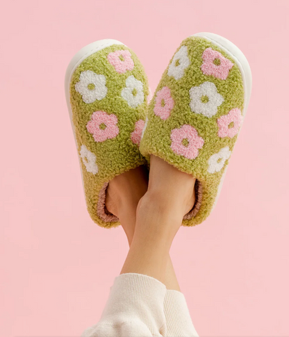Blue Flower Fuzzy Slippers