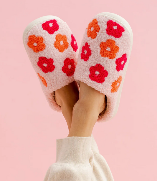 Blue Flower Fuzzy Slippers