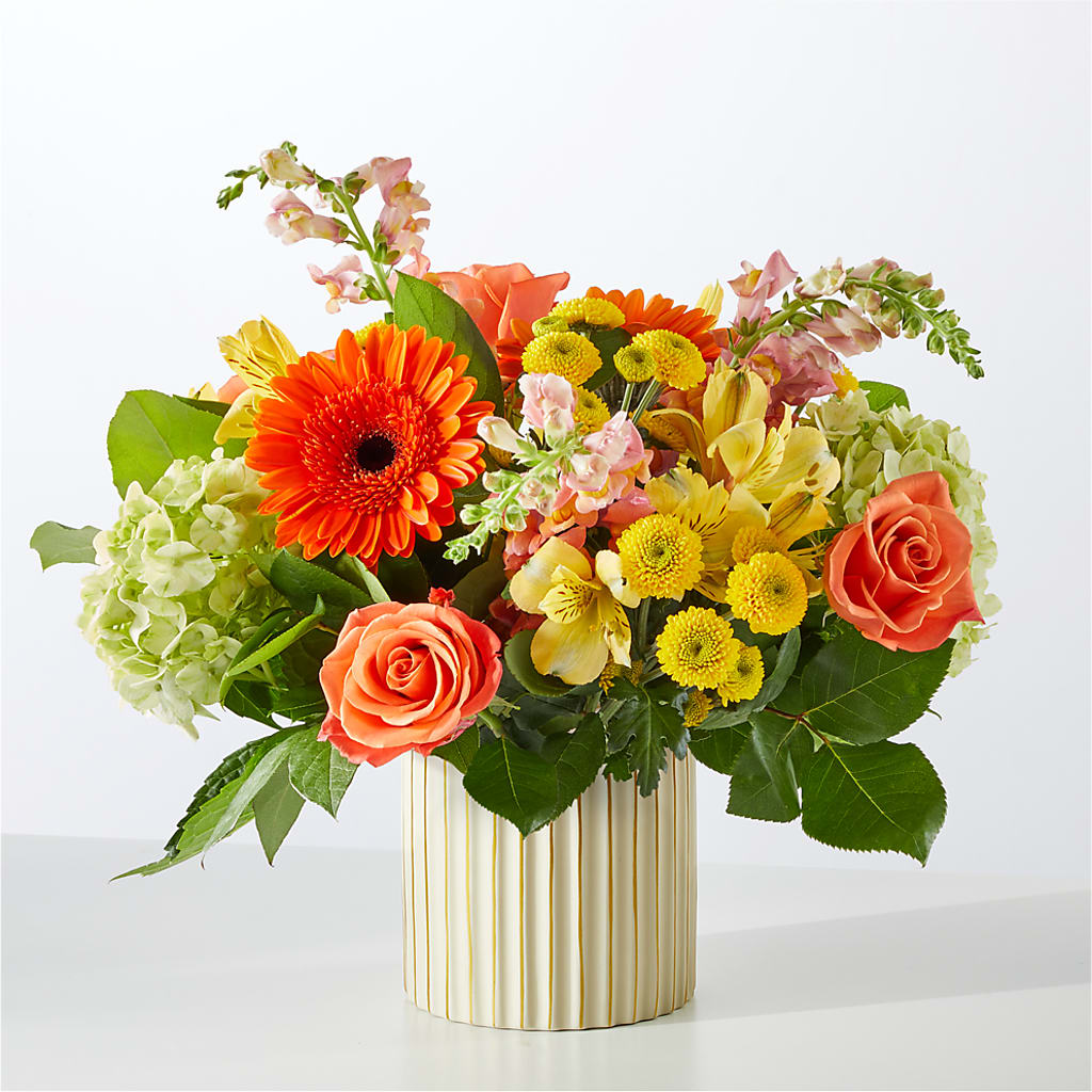 Autumn Sunshine Bouquet with Ivory Vase – CARMIN'S FLOWER SHOP, Laredo TX